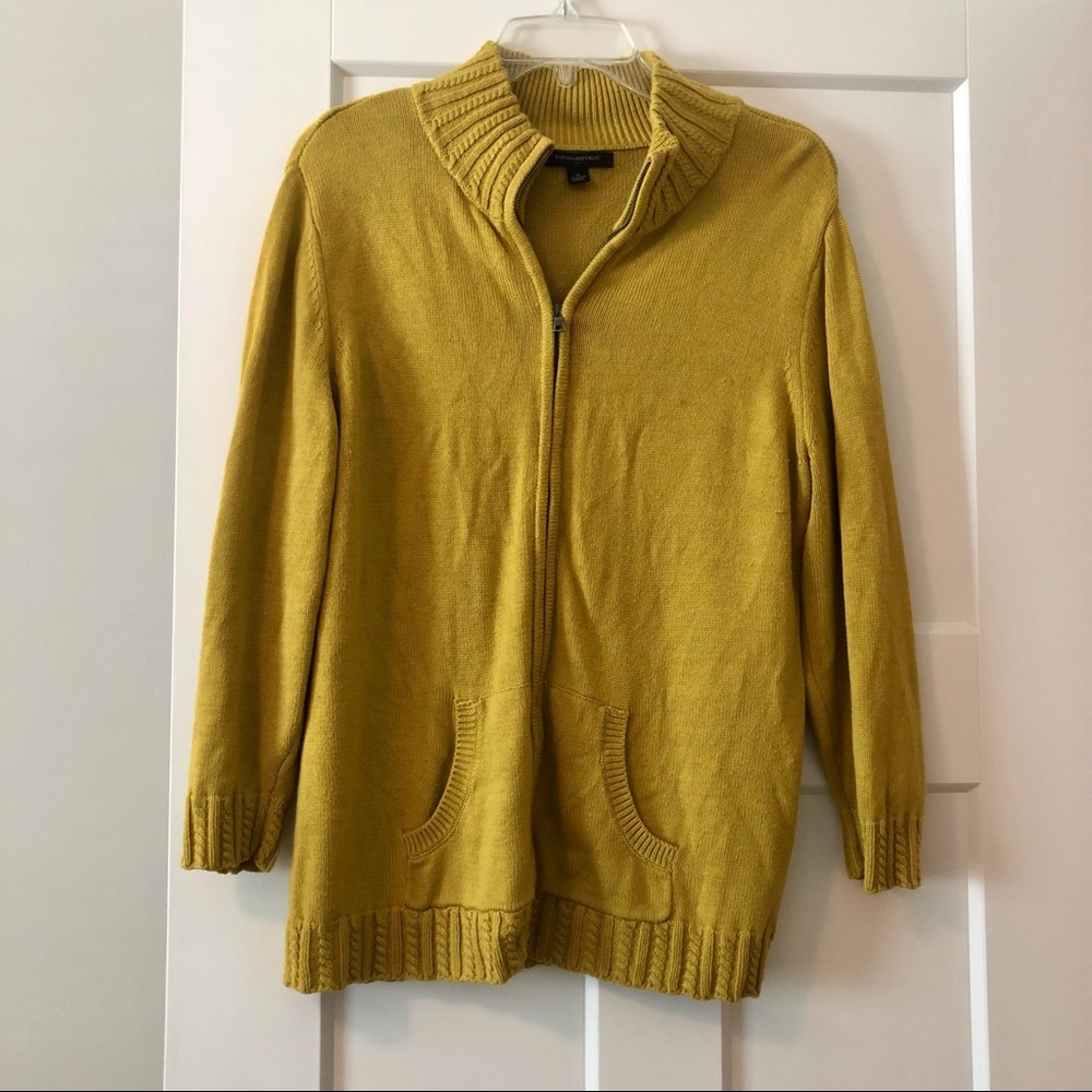 Banana Republic Mustard Yellow Zip-Front Knit Sweater